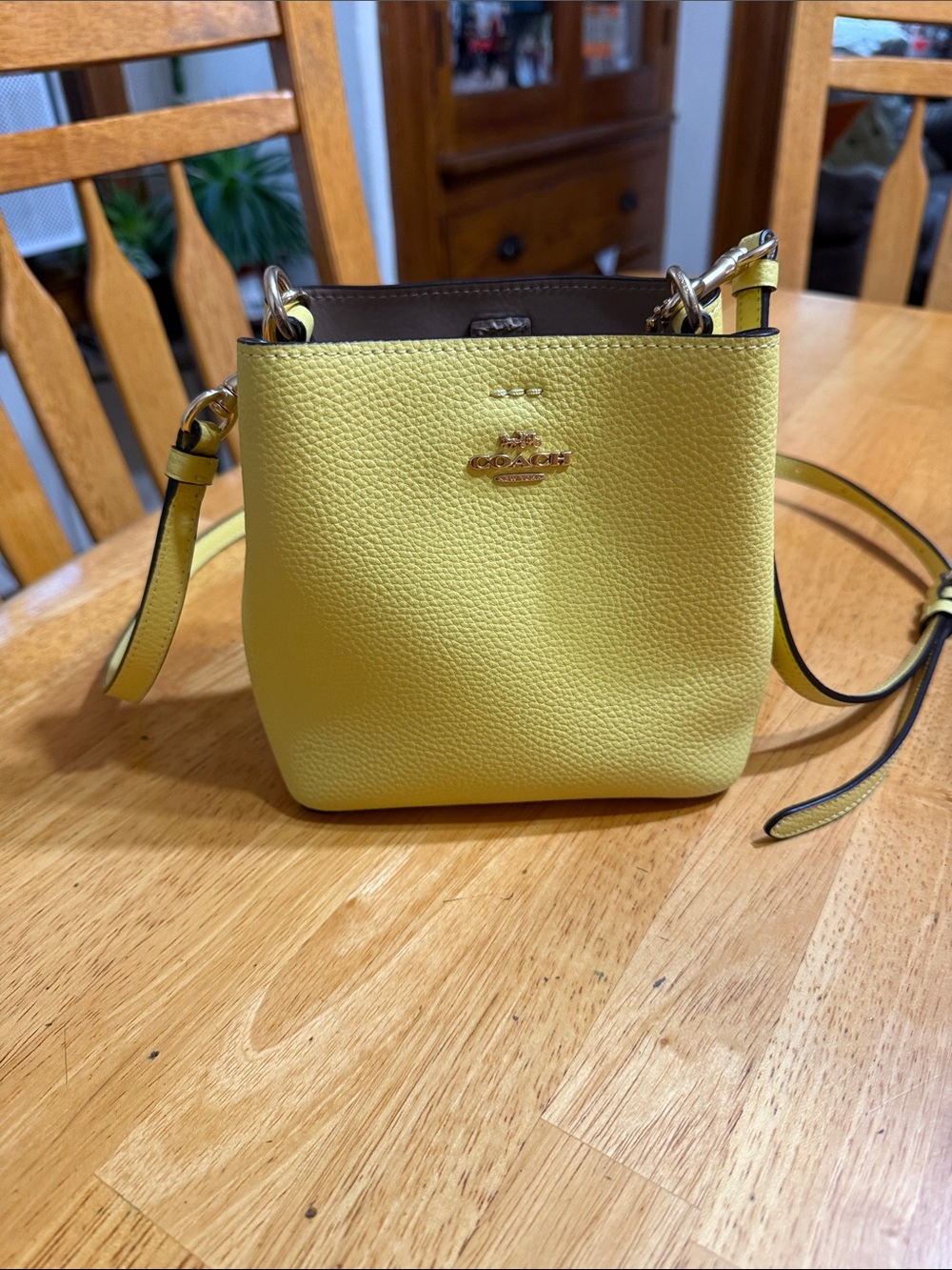 Coach Pebbled  mini Leather Crossbody Bag in Lemon Yellow